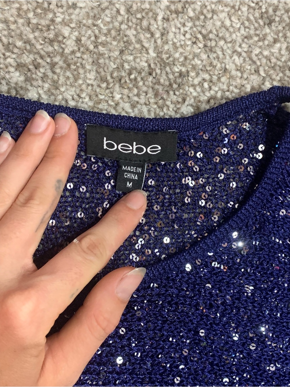 bebe Navy Blue Sequin Women's Top